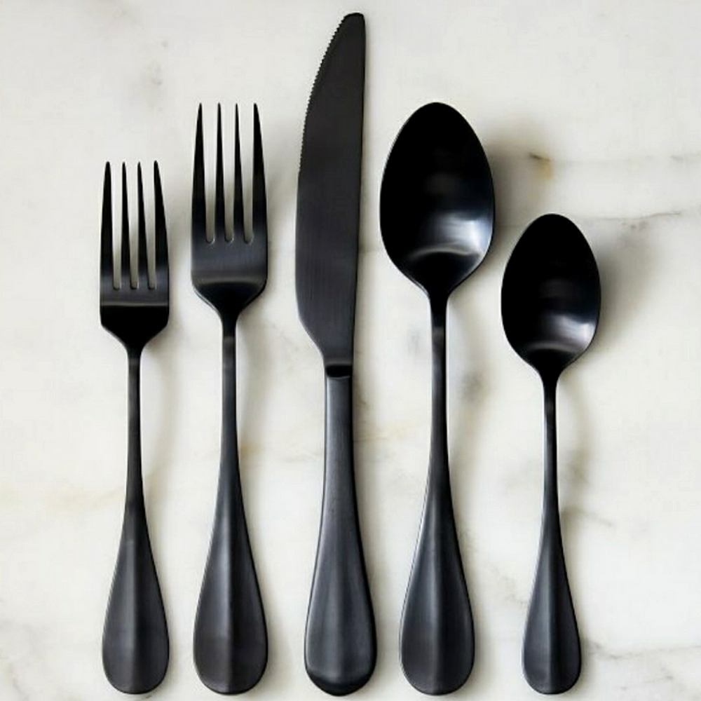 💥BUY 5 GET 3 FREE  WEST ELM COVE FLATWARE SET, COLOR BLACK SATIN RETAIL